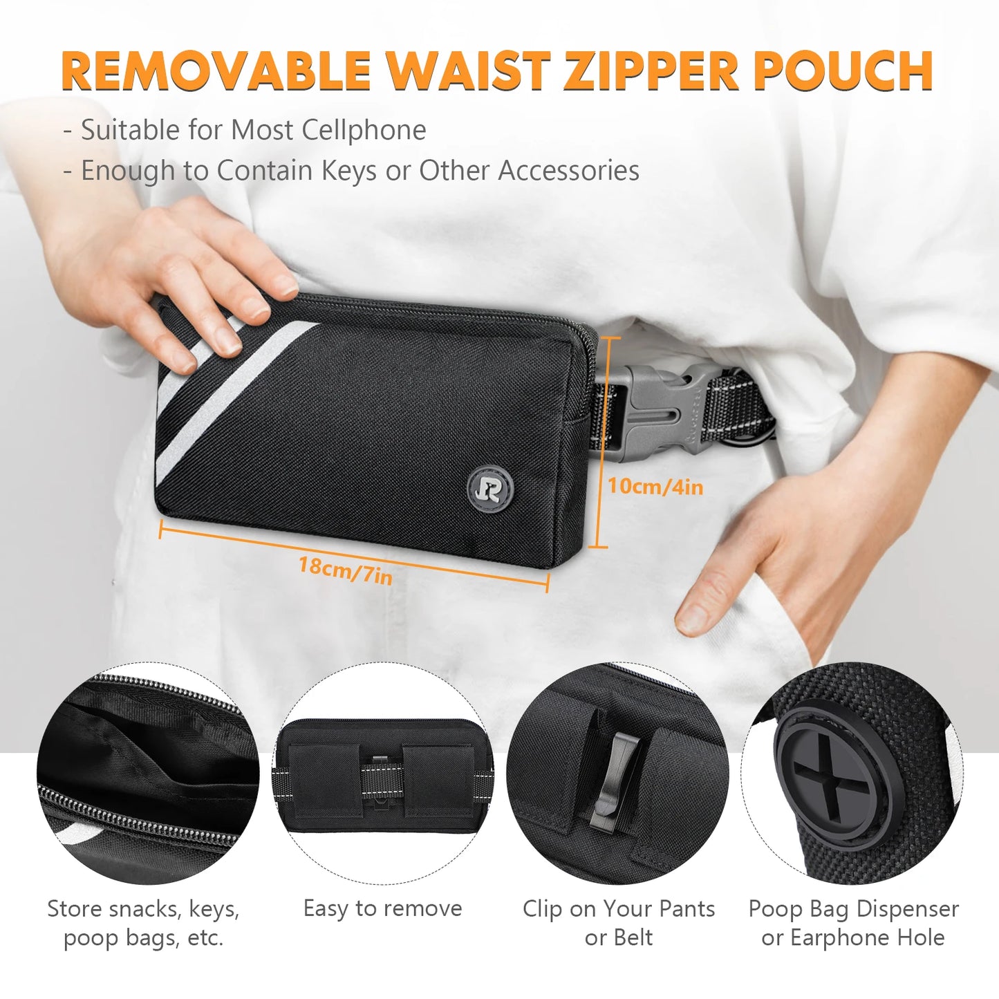 Jogging Dog Leash with Zipper Pouch