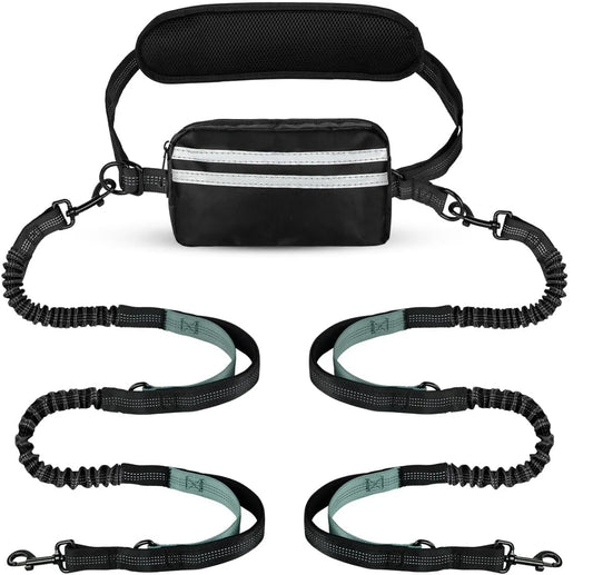 Hands-Free Double Dog Leash + Pouch